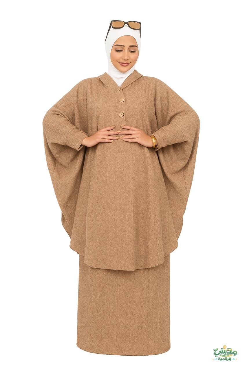 إدناء شتوي قطعتين باللون الزيتي والعسلي