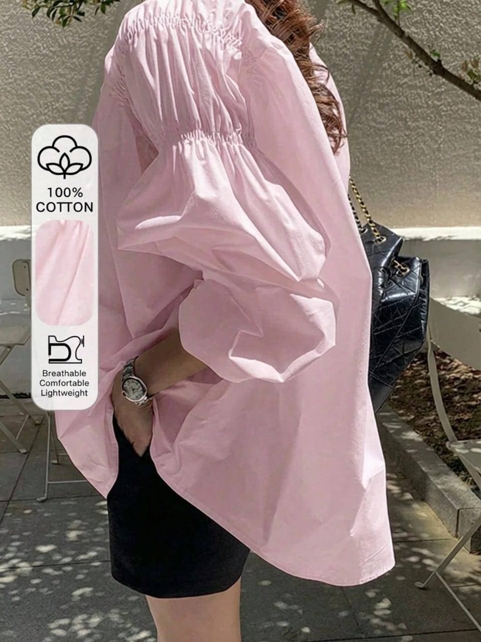 DAZY قميص نسائي فضفاض بأكمام طويلة بسيط بلون صلب للاستخدام اليومي