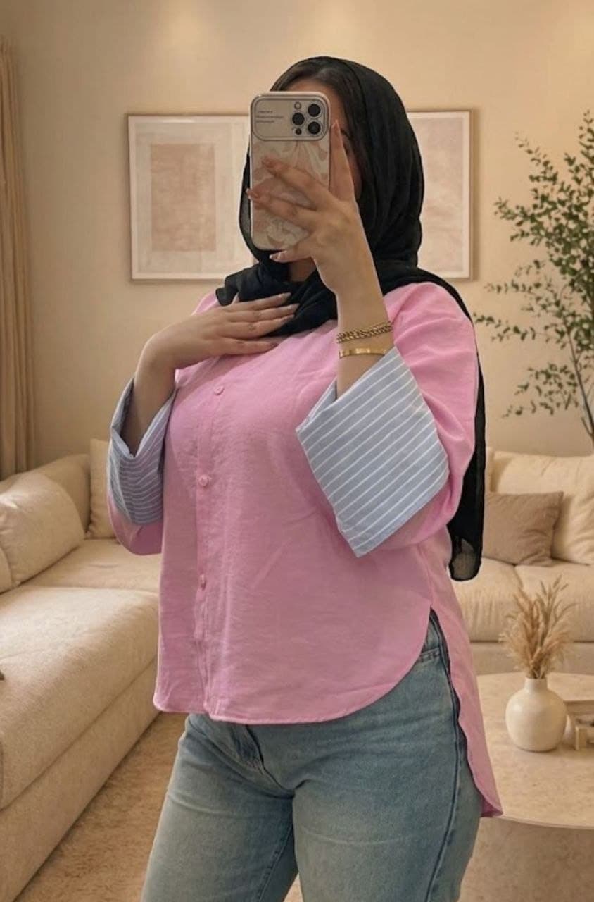 شيميز كم قلاب مخطط♥️
